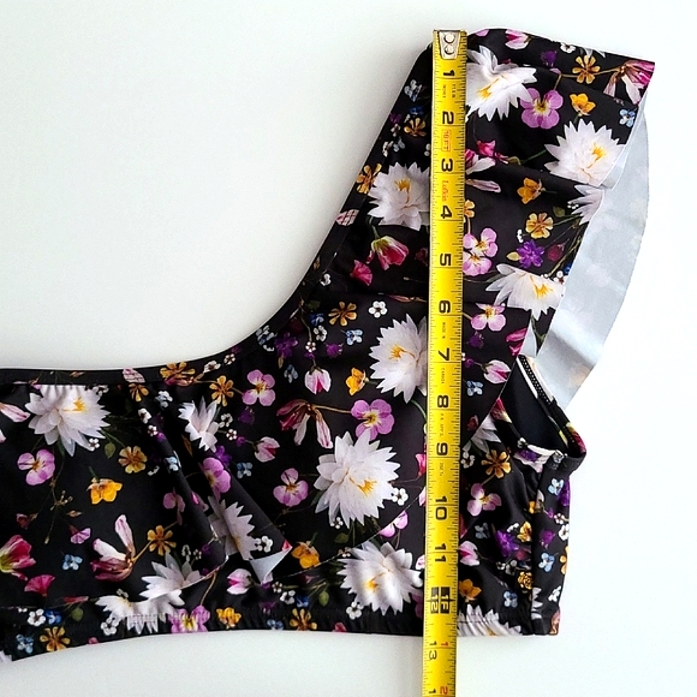 La Vie en Rose One Shoulder Ruffle Bandeau Bikini Top Black Print Size Medium - Picture 6 of 9